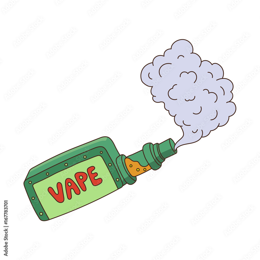 Image vectorielle Stock vector cartoon vape smoking. Isolated illustration  on a white background. Hand drawn flat smoking device, vaping concept