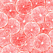 Seamless watercolor pattern with pink grapefruit slices.