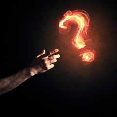 Aufkleber - Concept of help or support with fire burning question mark and c