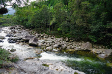 Green Water Of The Mossman River Running Through The Daintree Rainforest In Far North Queensland