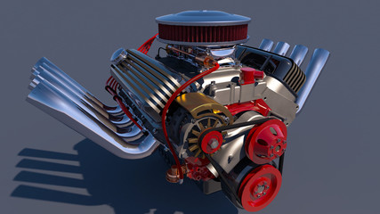 Wall Mural - Hot rod engine. 3D render