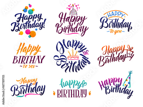 Photo Happy birthday elegant brush script text