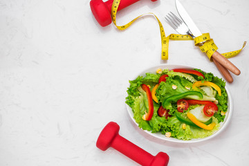 Wall Mural - Healthy fitness meal with fresh salad. Diet concept.