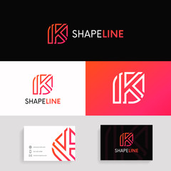 Aufkleber - K letter linear logo sign with brand business card vector design.