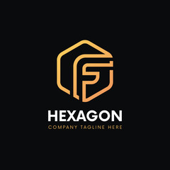 Aufkleber - Vintage F letter linear hexagon sign luxury logo icon vector design.