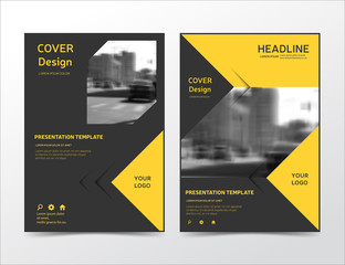 Wall Mural - Modern technology brochure design, business flyer template. Corporate identity leaflet layout. Black and yellow presentation blank, magazine cover. Book cover, eps10