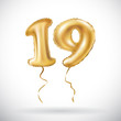 vector Golden number 19 nineteen metallic balloon. Party decoration golden balloons. Anniversary sign for happy holiday, celebration, birthday, carnival, new year.
