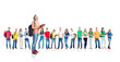 © Acronym - Large group of teenage students isolated on white background. Many different people standing together. School, education, college, university concept.