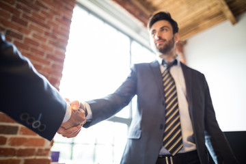 Wall Mural - Business people shaking hands. Finishing up meeting.