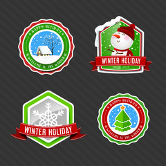 Wall Mural - Collection of vintage winter holiday tag label with snow house pine element for christmas and winter promotion vector illustration 002