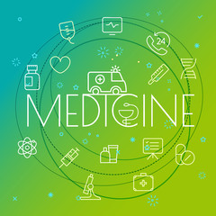 Poster - Medicine concept. Different thin line icons included