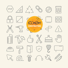 Aufkleber - Different trendy outline icons collection. Web and mobile app thin line icons set. Construction