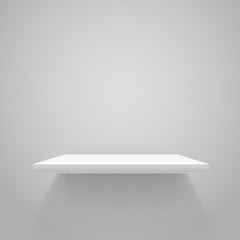 Poster - White empty shelf on grey wall. Vector mockup