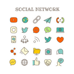 Poster - Different social networking thin line color icons vector set
