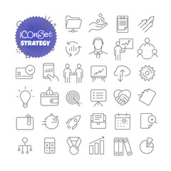 Poster - Outline icon set. Vector pictogram set. Strategy