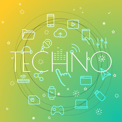 Fototapete - techno concept. different thin line icons included