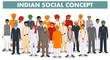© yustus - Family and social concept. Group young and senior indian people standing together in different traditional clothes on white background in flat style. Vector illustration.
