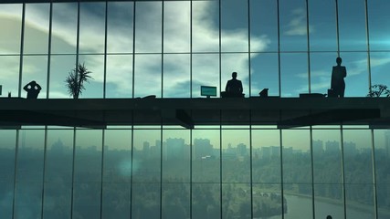 Wall Mural - Silhouettes Of Office Employees On Different Floors