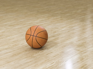 Wall Mural - Basketball court wooden floor with ball isolated on black with copy-space