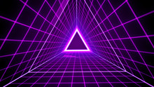 80's Retro Style Background With Triangle Grid Lights.