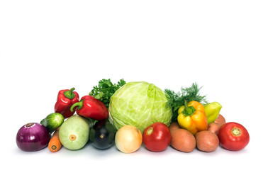  Set of fresh mixed vegetables on white background
