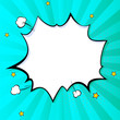 Pop art splash background, explosion in comics book style, blank layout template with halftone dots, comic bubble. Clouds beams and isolated dots pattern. Thoughts bubble in pop art comics style.
