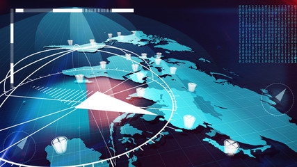 Poster - Global internet map with compasses, clocks, bits