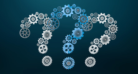 Poster - 3D rendering gear icons question mark flying