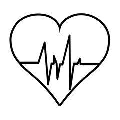 Canvas Print - Flat line uncolored heart ecg over white background vector illustration