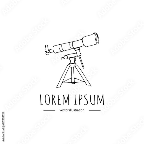 Hand drawn doodle Telescope icon. Vector illustration. Back to school