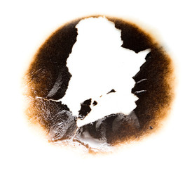 Wall Mural - Trail of burnt paper on white background