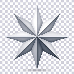 Poster - Volume eight-pointed gray star on transparent background, 3d object, geometry shape, mesh version, vector object for you project