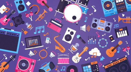 Seamless Pattern Music Instruments And Equipment Electronics Icons Flat Vector Illustration