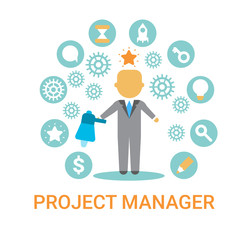 Poster - Project Manager Icon Business Process Leader Banner Flat Vector Illustration