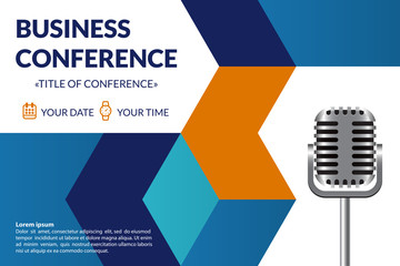 Wall Mural - Business conference invitation concept. Colorful simple geometric background. Retro microphone. Template for banner, poster, flyer, magazine page. Vector eps 10.