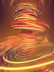Poster - Interlacing abstract red and orange curves. 3D rendering