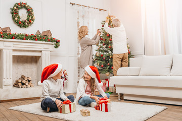 happy family celebrating christmas