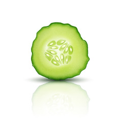 Poster - Vector slice juicy cucumber isolated on white background. Realistic 3d illustration. Element for modern design.