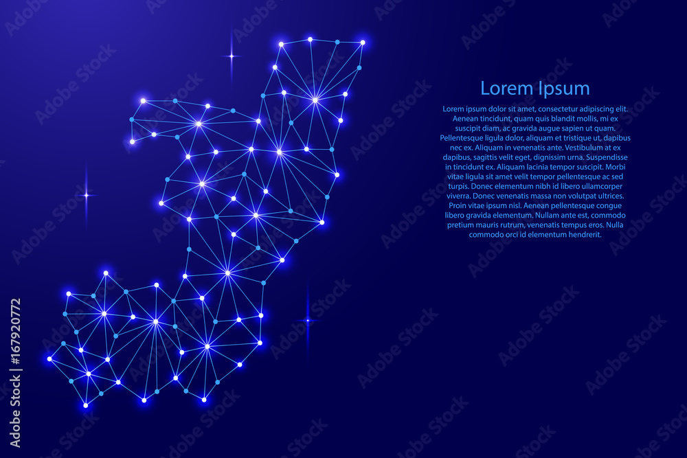 Republic of Congo map of polygonal mosaic lines network, rays and space ...