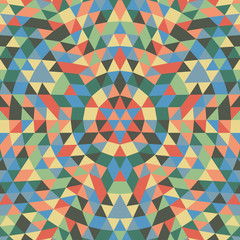 Poster - Round geometrical triangle mandala background - symmetrical vector pattern design from colorful triangles