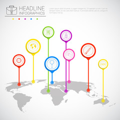 Poster - Headline Infographic Design Business Data Graphic Collection Over World Map Presentation Copy Space Vector Illustration