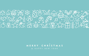 Wall Mural - Christmas and new year line art icon greeting card