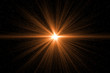 sunburst with Lens flare light over black background. Easy to add overlay or screen filter over photo	