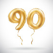 vector Golden number 90 ninety metallic balloon. Party decoration golden balloons. Anniversary sign for happy holiday, celebration, birthday, carnival, new year.