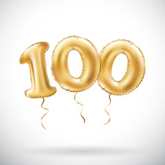 vector golden number 100 hundred metallic balloon. party decoration golden balloons. anniversary sig
