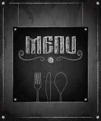 Menu of restaurant on black chalkboard background