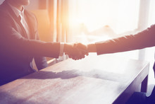 Great Job,Sealing Deal,Successful Business,Handshake,Businessman Join Together,Good Agreement.two Business People Shaking Hands Standing At The Working Place,business Partners,selective Focus,Vintage