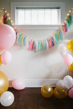 Colorful Party Decorations With Balloons And Lights
