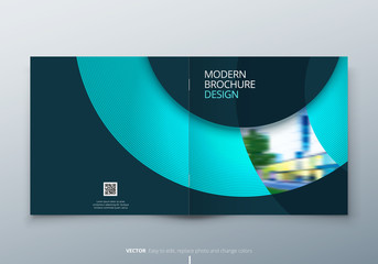 Wall Mural - Square Brochure design. Teal corporate business rectangle template brochure, report, catalog, magazine. Brochure layout modern circle shape abstract background. Creative brochure vector concept