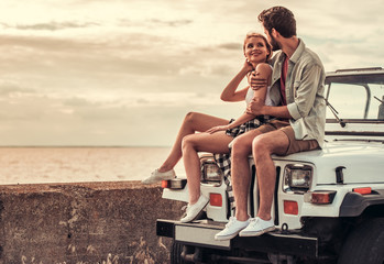 Sticker - Couple travelling by car